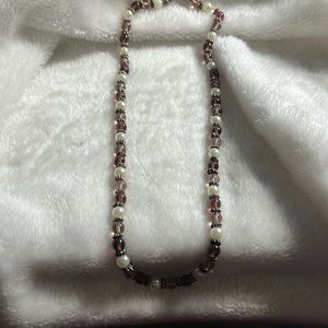 Necklace, pearls, amethyst, silver tone, beads, sterling silver clasp,